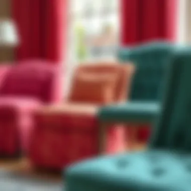 Colorful tufted chair slipcovers displaying design trends