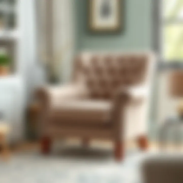 A well-maintained tufted chair with a modern slipcover