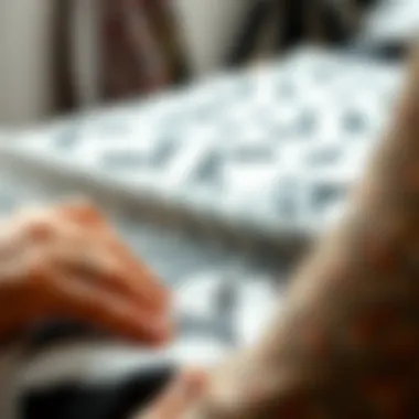 Applying Mesh Stencils on Fabric Close-up of adhesive mesh stencils being applied to fabric for stylish designs.