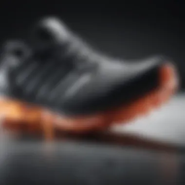 Close-up of Adidas shock absorbing shoe sole showcasing technology