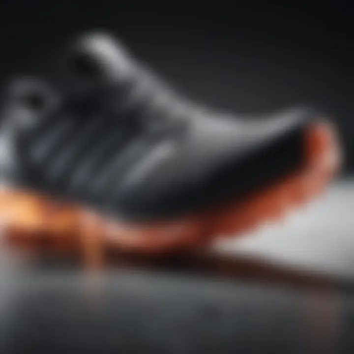 Close-up of Adidas shock absorbing shoe sole showcasing technology