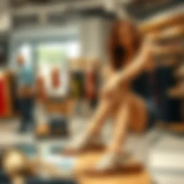 A woman trying on sandals in a boutique setting