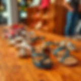 Stylish Sandal Collection A variety of stylish sandals displayed on a wooden surface