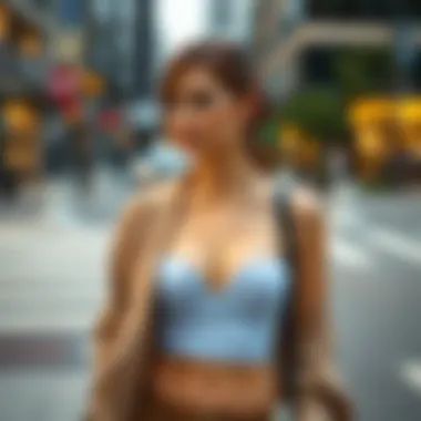 Stylish bandeau short set on model in urban setting