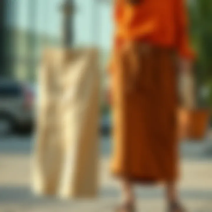 Different fabric options for a belt cargo skirt displayed side by side