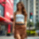 Urban Chic with a Belted Cargo Skirt A stylish belt cargo skirt paired with a trendy top in an urban setting