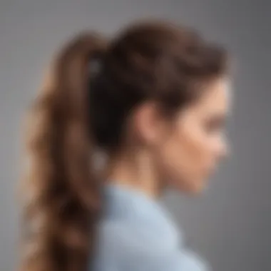 Woman styling thick hair with elastic hair ties