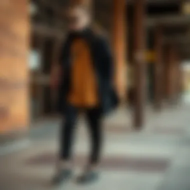 Stylish outfit featuring black pants with a side stripe paired with complementary pieces