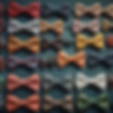 A close-up of various bow tie designs and patterns