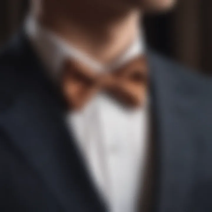 An elegant bow tie displayed on a tailored suit