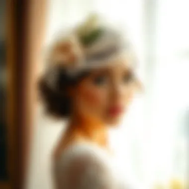 Elegant bride wearing a vintage fascinator with lace detailing