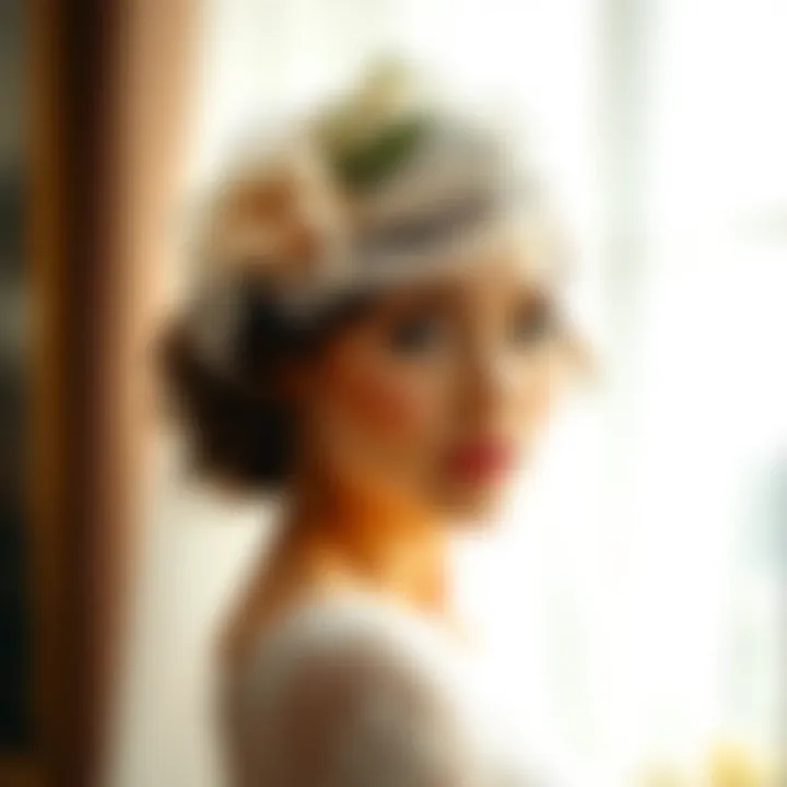Elegant bride wearing a vintage fascinator with lace detailing
