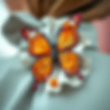 A close-up of the craftsmanship behind a butterfly scrunchie.