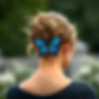 A butterfly scrunchie styled in a fashionable hairdo.