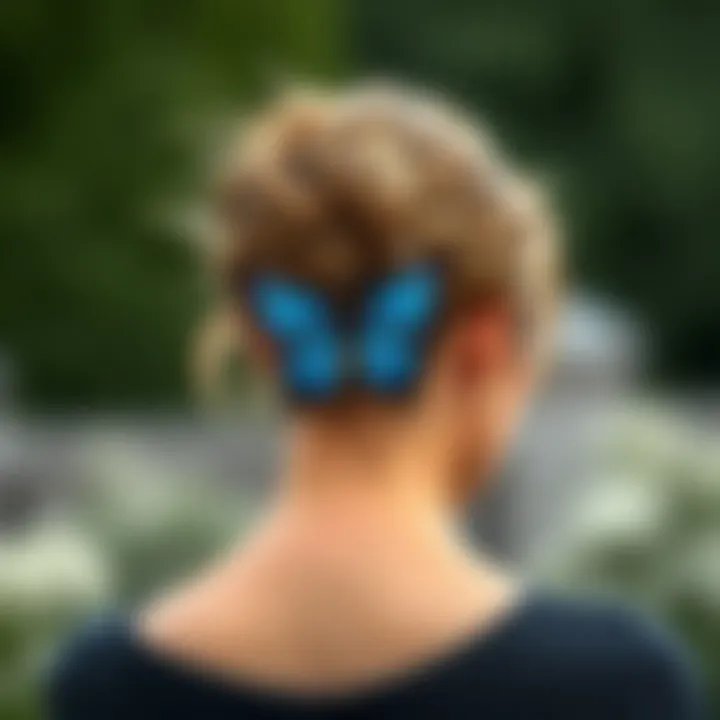 A butterfly scrunchie styled in a fashionable hairdo.