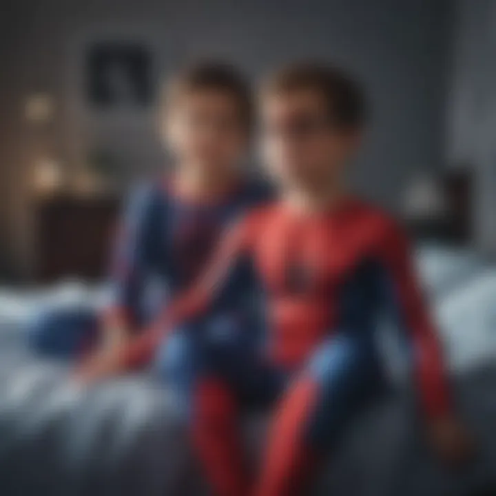 Children playing in Spiderman pajamas