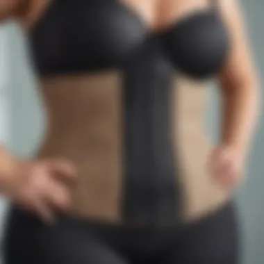 A close-up view of a plus size waist trainer with zipper highlighting the fabric texture and closure mechanism