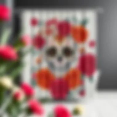 Floral Motifs in Shower Curtain Design Artistic representation of a Day of the Dead shower curtain with floral motifs