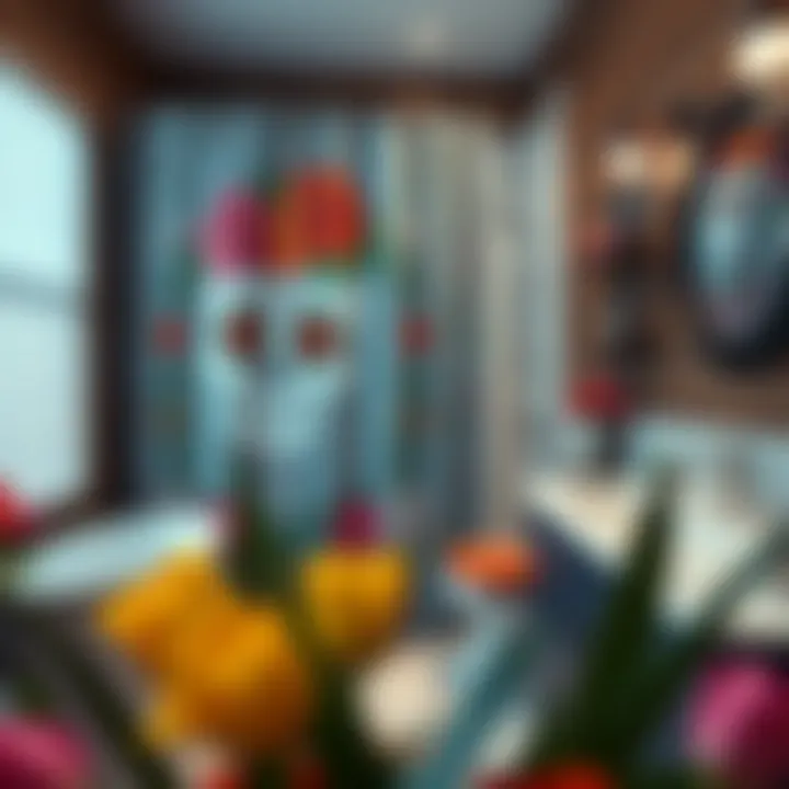 Stylish Bathroom with Cultural Influence Stylish bathroom featuring a Day of the Dead themed shower curtain