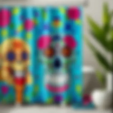 Colorful Sugar Skulls Design Vibrant Day of the Dead shower curtain featuring traditional sugar skulls