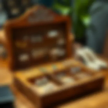 Craftsmanship of a wooden earring organizer with intricate designs