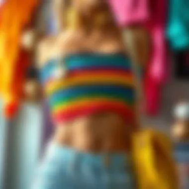 A stylish arrangement of accessories complementing a rainbow tube top
