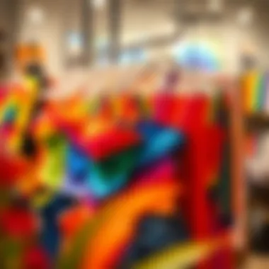 A colorful display of rainbow tube tops in a stylish boutique setting