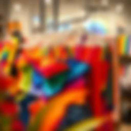 A colorful display of rainbow tube tops in a stylish boutique setting