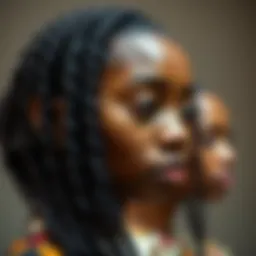 Close-up of intricately styled afro twist braids