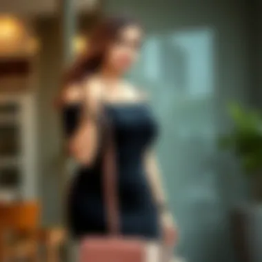 Fashionable accessories styled with black knit dress for a complete look