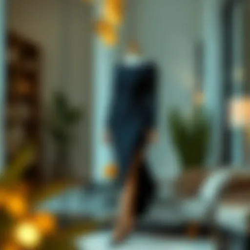 Elegant black knit dress showcased in a stylish environment