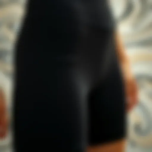 Close-up of black spandex biker shorts showcasing the fabric's texture