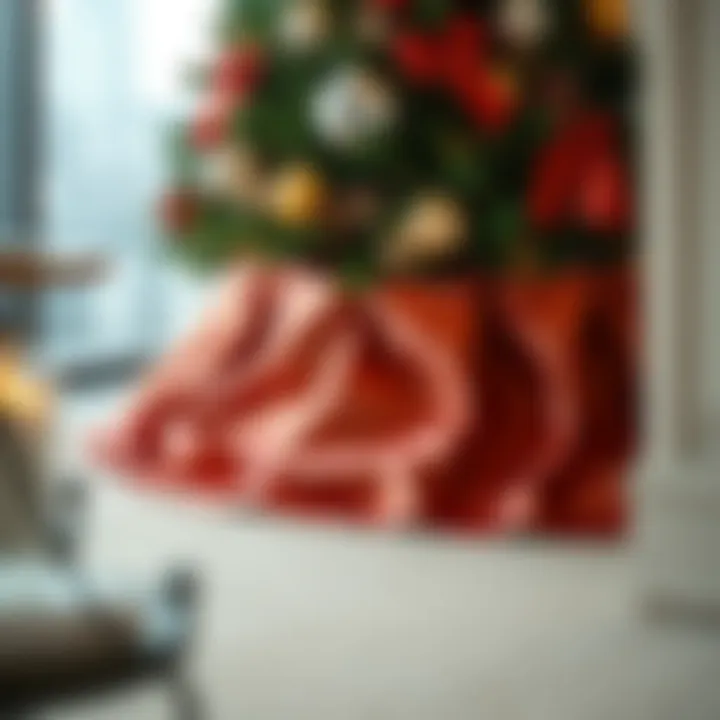 Elegant satin tree skirt showcasing personalized monogram