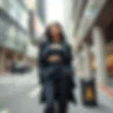 Stylish Cut Out Set in Urban Setting Chic ensemble featuring cut out pants and matching top