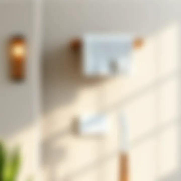 Natural Wood Elegance Stylish floating towel rack made of natural wood against a minimalist wall