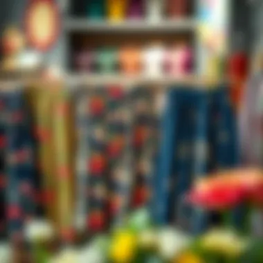 Variety of Floral Jacquard Skirts Diverse range of floral jacquard skirts displayed in a vibrant boutique