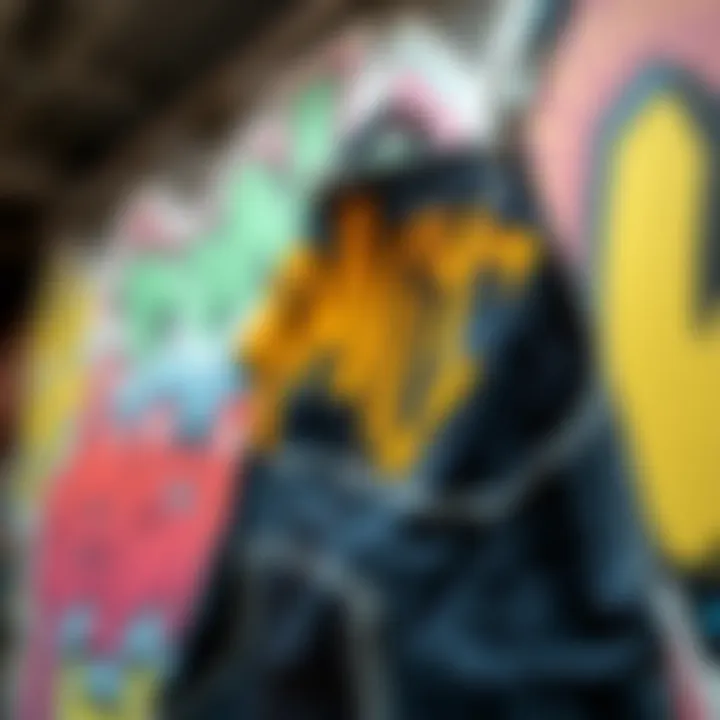 Vibrant Graffiti Artwork on Denim Vibrant graffiti artwork on a denim overall