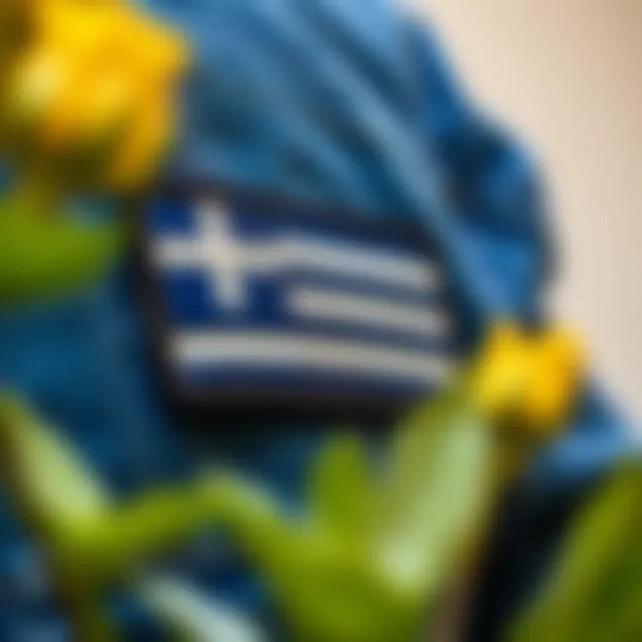 Customized Greek Patch on Denim A close-up of a customized Greek patch on a denim jacket