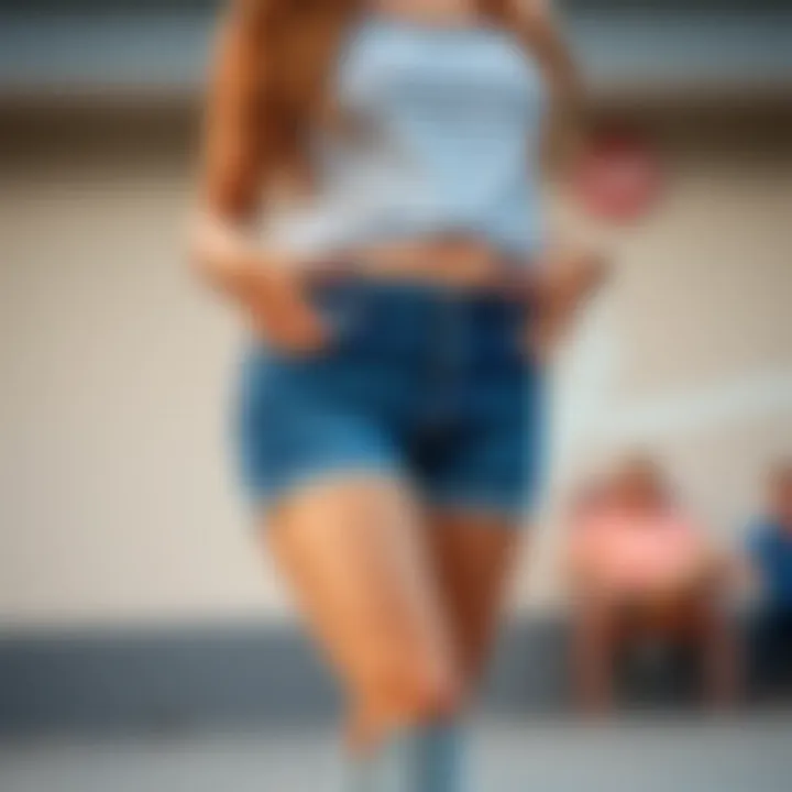 New mother confidently wearing high waist shorts