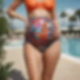 Elegant high-waisted maternity swim bottom showcasing vibrant patterns.