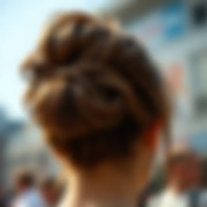 Textured Hair in Messy Bun Close-up of textured hair styled into a messy bun