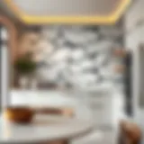Elegant marble wallpaper accentuating a modern kitchen design
