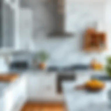 Stylish kitchen featuring marble wallpaper as a chic backsplash