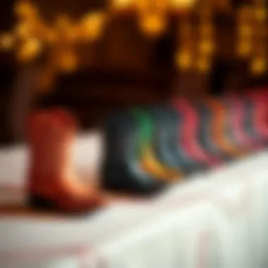 Creative arrangement of mini cowboy boots for an event