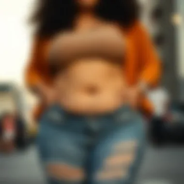 Embracing Body Positivity Fashionable individual showcasing body positivity in plus size deconstructed jeans