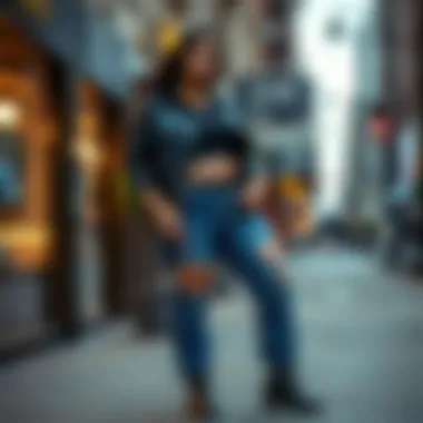 Urban Outfit Inspiration Styled outfit featuring plus size deconstructed jeans in an urban setting