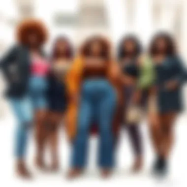 A diverse group showcasing plus size fashion styles