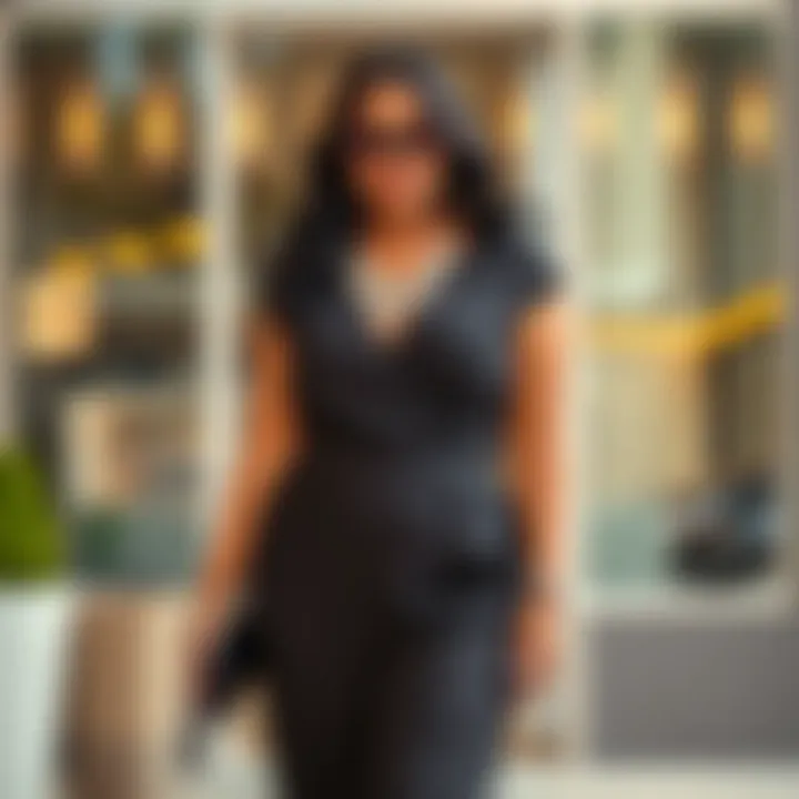 Stylish plus size formal romper accessorized for an event