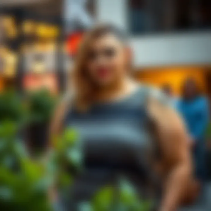 A stylish plus size model wearing a knitted tank top in a casual setting