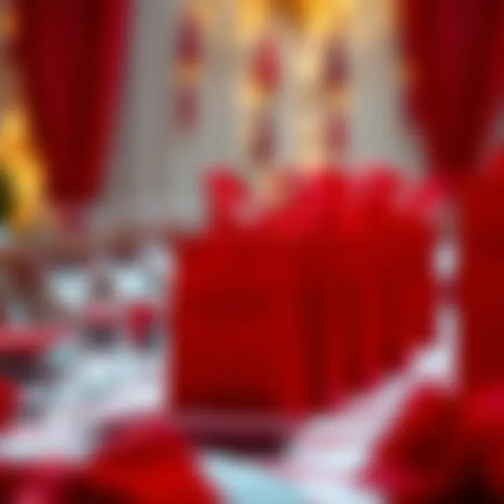 Elegant red party favor bags arranged on a festive table